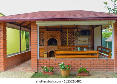 Gazebo And Outdoor Kitchen In Summer