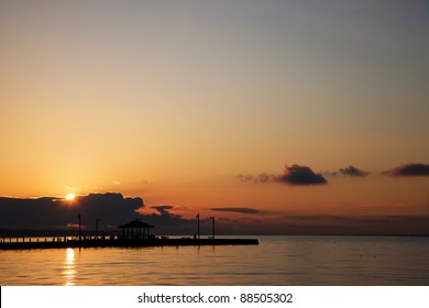  Gazebo And Sunrise At Mascot Pier, Patchogue, Long Island, New York.