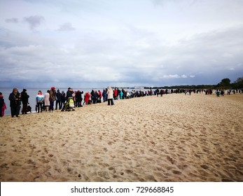 GDANSK, POLAND - 07 OCTOBER, 2017: Rosary To The Border. Poland Surrounded By The Prayer Of The Rosary.