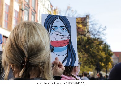 Gdansk, Poland, 25 october 2020 - Protest of women in Polish city Gdansk because Poland's top court rules a law banning abortions. People protest in Poland against restrictions