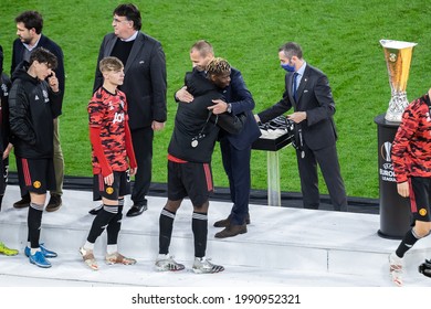 GDANSK, POLAND - 26 MAY, 2021: UEFA Europa League Final, Villarreal CF - Manchester United, O.p: Aleksander Ceferin President UEFA Hugs Paul Pogba Of Manchester United