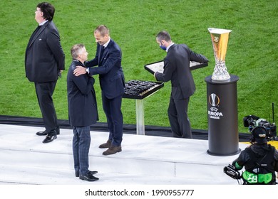 GDANSK, POLAND - 26 MAY, 2021: UEFA Europa League Final, Villarreal CF - Manchester United, O.p: Aleksander Ceferin President UEFA And Ole Gunnar Solskjaer Coach Of Manchester United 