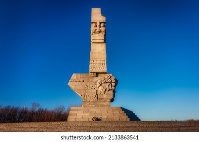 Gdansk, Poland - February 28, 2022: Westerplatte Monument In Memory Of The Polish Defenders. Westerplatte Peninsula Is Famous For The First Battle Of The European Theater Of World War II In 1939.