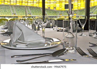 GDANSK, POLAND - FEBRUARY 4: VIP Box With Luxury Table Of PGE Arena Stadium. The Stadium Was Built Specifically For The Euro 2012 Championship. February 4, 2012 In Gdansk, Poland.