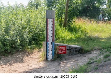 Gdansk, Poland - July 15, 2021: Water Level Depth Meter In Vistula River.