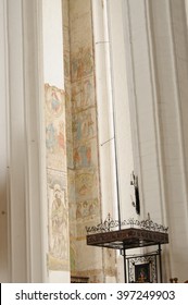 GDANSK, POLAND - JULY 6, 2009: Murals Or Hagiography On A Wall Inside St. Mary's Basilica