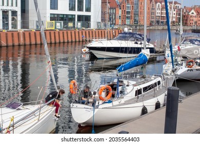 Gdansk, Poland - June 9, 2019: Marina In Gdansk Old Town With Parked Yachts.