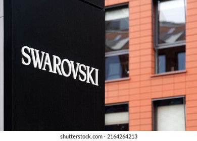 Gdansk, Poland - MAY 22 2022. Swarovski Store Logo, Austrian Producer Of Crystal, Lead Glass. Swarovski Is A Designer, Manufacturer And Retailer Of Jewelry