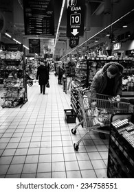 GDANSK, POLAND - NOVEMBER 30, 2014: Christmas Shopping Frenzy. Shopping Centre, Supermarket Interior. November 30, 2014. Gdansk, Poland.