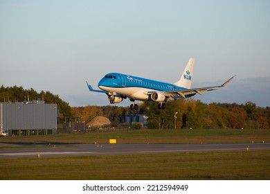 Gdansk, Poland - October 9, 2022: KLM Airlines Is Landing In The Airport During The Sunset