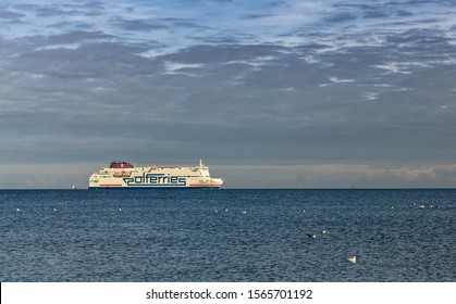 Gdansk, Poland, Oktober 2019. Polferries Ferry Nova Star Before Entering Seaport  