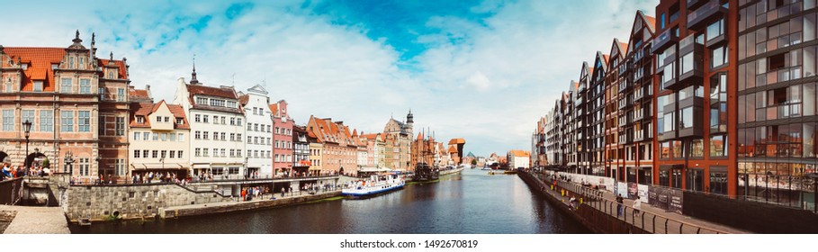 Gdansk, Pomeranian/ Poland - August 21, 2019: Old town, harbour, Motlawa River - Shutterstock ID 1492670819