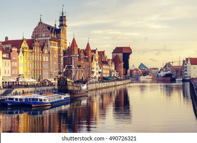 Gdansk,Poland,September 2016:Cityscape of Gdansk in Poland,beautiful view of the old city in the morning