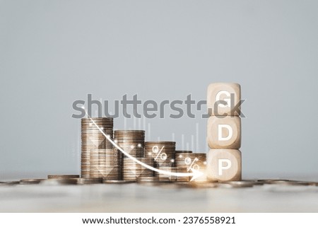 GDP concept and profit down or loss arrow Fall and Decline in GDP - Financial Implications economic and financial failure and collapse financial crisis Financial impact Decreasing graph [[stock_photo]] © 