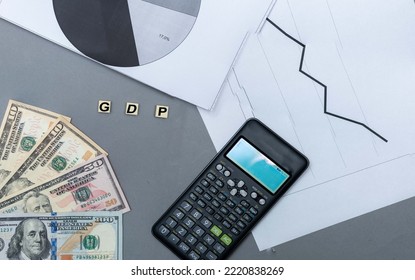 GDP, Which Means Gross Domestic Product, Next To US Dollars. GDP Is One Of The Key Indicators Of Economic Growth