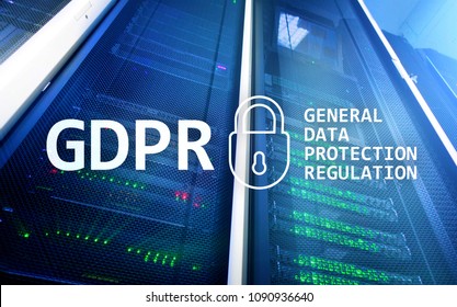 GDPR, General Data Protection Regulation Compliance. Server Room Background.