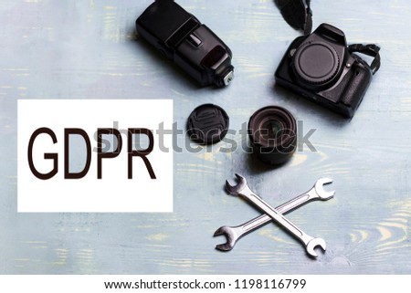 GDPR - LENS and flash behind the caption Data Protection . Cyber security and privacy