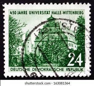 GDR - CIRCA 1952: A Stamp Printed In GDR Shows Halle University, 450th Anniversary Of The Founding Of Halle University, Wittenberg, Circa 1952