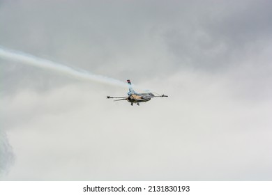 Gdynia, Poland - August 19, 2021. Fighting Falcon 88-0032 - TAI F-16C  operated by Turk Hava Kuvvetleri - Turkish Air Force - in training