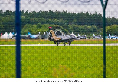 Gdynia, Poland - August 19, 2021. Fighting Falcon 88-0032 - TAI F-16C  operated by Turk Hava Kuvvetleri - Turkish Air Force - getting ready for start behind the fence