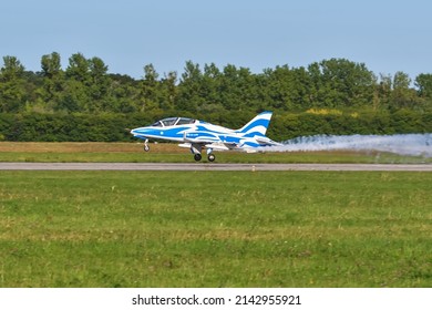 Gdynia, Poland - August 21, 2021: BAE Hawk Flight At The Aero Baltic Show In Gdynia, Poland.