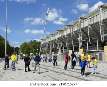 GDYNIA, POLAND - MAY 8, 2022: Football Fans Outside Stadion Miejski In Gdynia, Poland