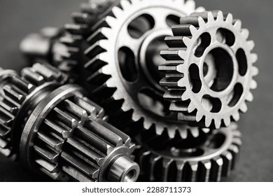 Gear and cogs wheels, clock mechanism, brass metal engine industrial. - Shutterstock ID 2288711373