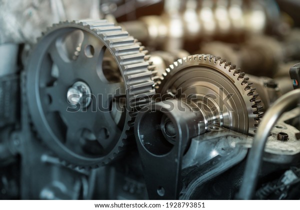 Gear inside an car engine. Mechanic part of gear\
in an engine.
