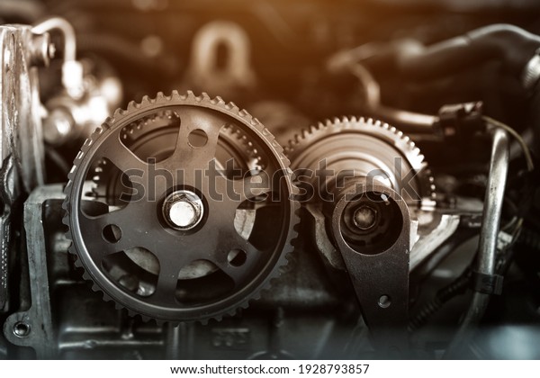 Gear inside an car engine. Mechanic part of gear\
in an engine.