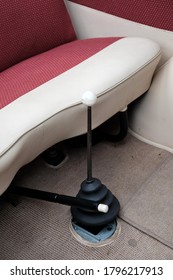 A Gear Lever And Handbrake Lever In A Vintage Car Of The Fifties