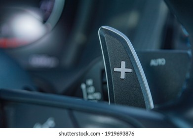 Gear Shift Up Paddle Shifter On A Sports Vehicle. 