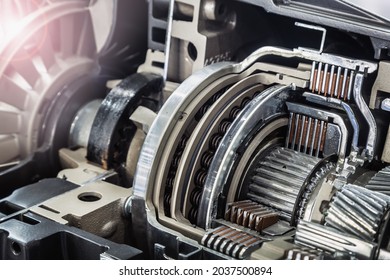 gearbox and bearings in the section. modern technological mechanisms in industry and transport