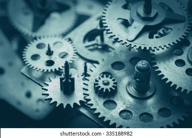 Gears and cogs macro, blue toned - Shutterstock ID 335188982