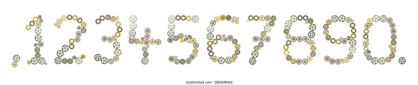 Gears form numerals in front of white background.