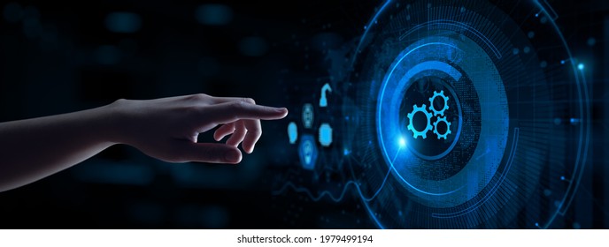 Gears icon automation process workflow technology concept on screen. - Shutterstock ID 1979499194