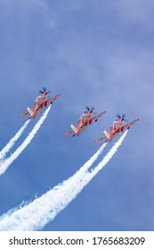 Geelong, Australia - January 26, 2020: Royal Australian Air Force Roulettes Aerobatic Team Flying Pilatus PC-21 Training Aircraft Performing Over Geelong As Part Of The Celebration Of Australia Day.