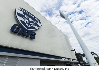 Geelong, Australia - October 14, 2018: GMHBA Stadium Or Kardinia Park Is The Home Ground Of The Geelong Cats AFL Club. Until 2018 It Was Known As Skilled Stadium.