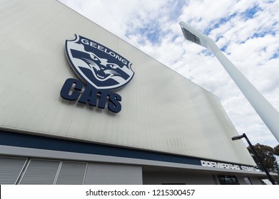 Geelong, Australia - October 14, 2018: GMHBA Stadium Or Kardinia Park Is The Home Ground Of The Geelong Cats AFL Club. Until 2018 It Was Known As Skilled Stadium.