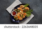 Gefilte fish with carrots, lettuce, horse radish. Passover traditional Jewish food - celebration concept