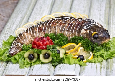 Gefilte Fish. Food Photography, Dark Background