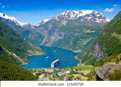 Geiranger Fjord, Norway With Cruise Ship