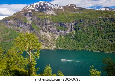 Geirangerfjord And Ferry Boat In More Og Romsdal, Norway, Northern Europe