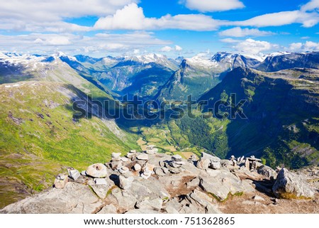 Geirangerfjord mountains aerial view from Dalsnibba viewpoint, located near the Geiranger village, Norway Stock photo © 