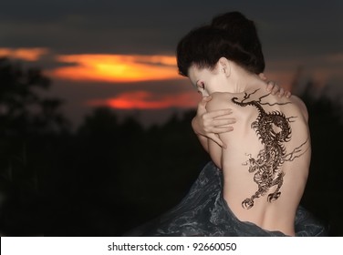 Geisha With Dragon Tattoo