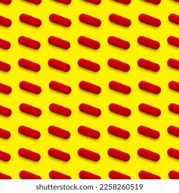 Gel capsule seamless pattern. Red capsule shaped medicine. pharmacy concept. food supplement. Capsule pills pattern on a yellow background - Shutterstock ID 2258260519