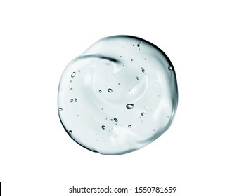 Gel texture. Clear cosmetic liquid serum drop isolated on white background. Transparent skincare product with bubbles sample - Shutterstock ID 1550781659