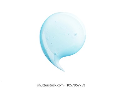 Gel Texture On White. Close Up Of Cosmetics Smudge Of Blue Transparent Cosmetic Mask Isolated On White Background. High Quality