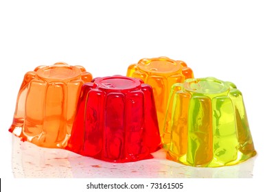 gelatin of different colors on a white background