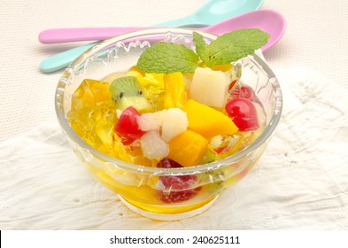 Gelatin Fruit Salad Served In A Bowl