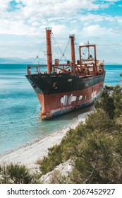 Gelendzhik, Kabardinka, Russia, 29 September 2021: Cargo Ship Rio Ran Aground On Coast After A Storm In The Black Sea.